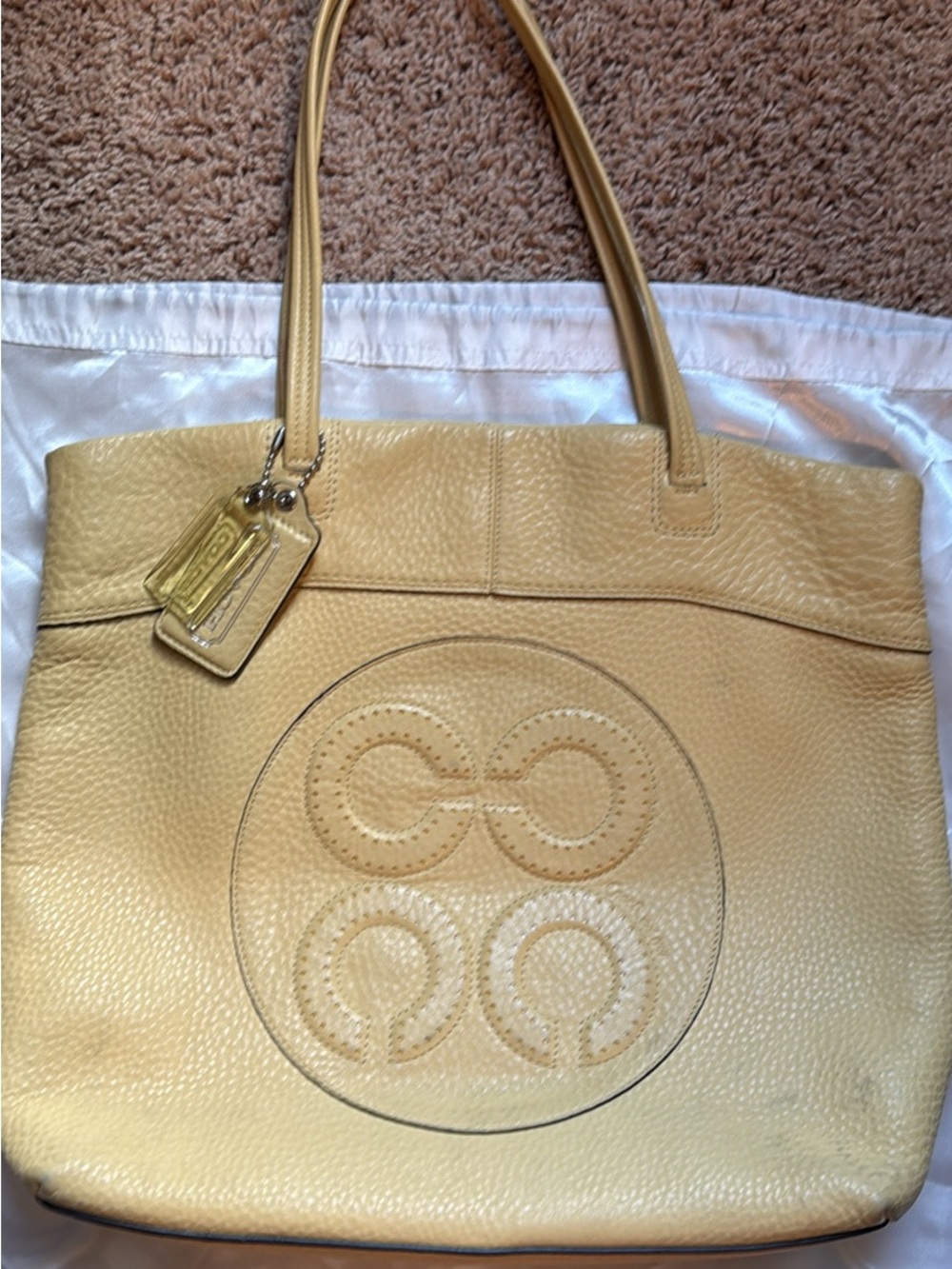 Coach Pale Yellow Pebbled Leather Tote